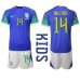 Tanie Strój piłkarski Brazylia Eder Militao #14 Koszulka Wyjazdowej dla dziecięce MŚ 2022 Krótkie Rękawy (+ szorty)